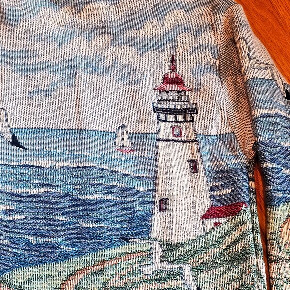 Vintage Art Unlimited Coastal Lighthouse Full-Zip Sweater Size M - Picture 8 of 14